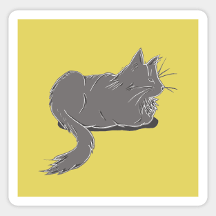 Maine Coon Cat Linocut in Yellow and Grey Sticker